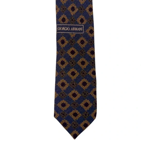 Vintage Giorgio Armani Blue Gold Abstract Floral Tie Men’s Silk Necktie ~ 58x4” - Picture 3 of 5